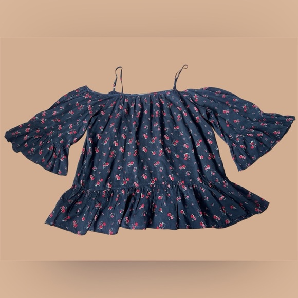 Beachlunchlounge Floral Navy Women's Top, Size L - Picture 1 of 8